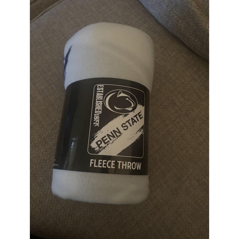 Penn State Nittany Lions Fleece Throw Blanket 50x60 White/Blue Polyester Logo